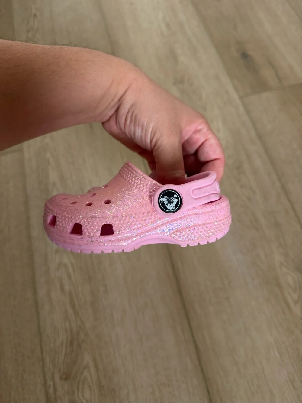 5C Crocs Kids Glitter Pink Clog Shoes - Comfortable Slip-On